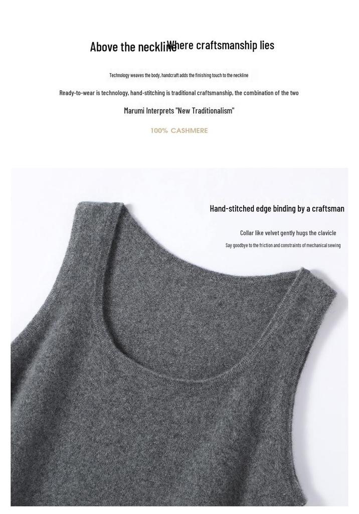 Little Goat 100% Pure Cashmere Women's Knit Vest - Baby Cashmere Warm Camisole, 12 Gauge, Plain Crew Neck