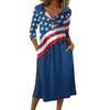 Women's Casual 3/4 Sleeve Button Front Midi Dress with Independence Day Print Loose Fit Comfortable Style