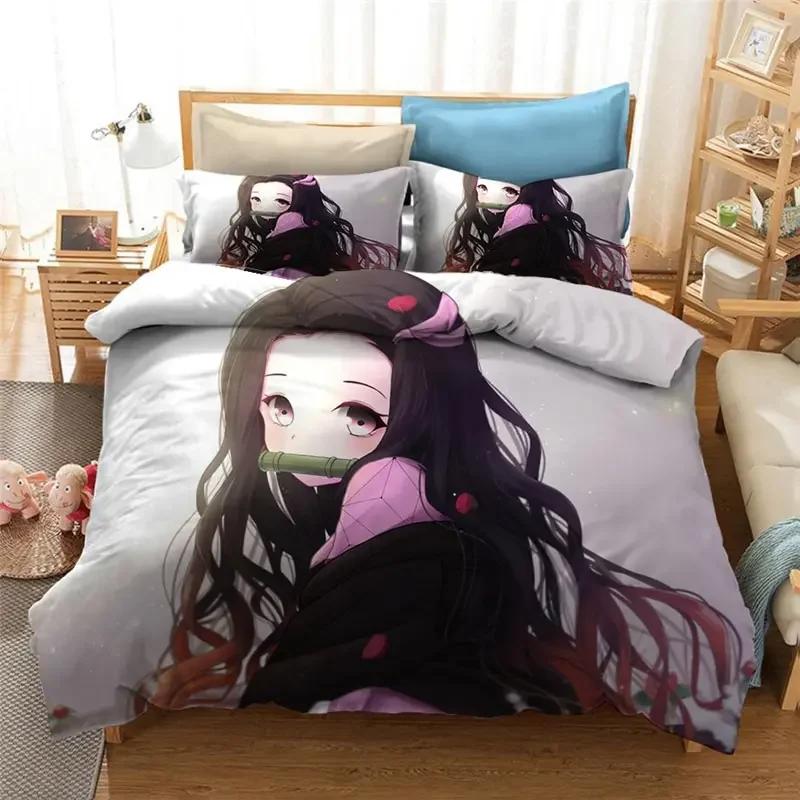 Anime Demon Slayer Duvet Cover Pillowcase 3D Printed Bedding Set Double Twin Full Queen King Adult Kids Bedclothes Quilt Cover