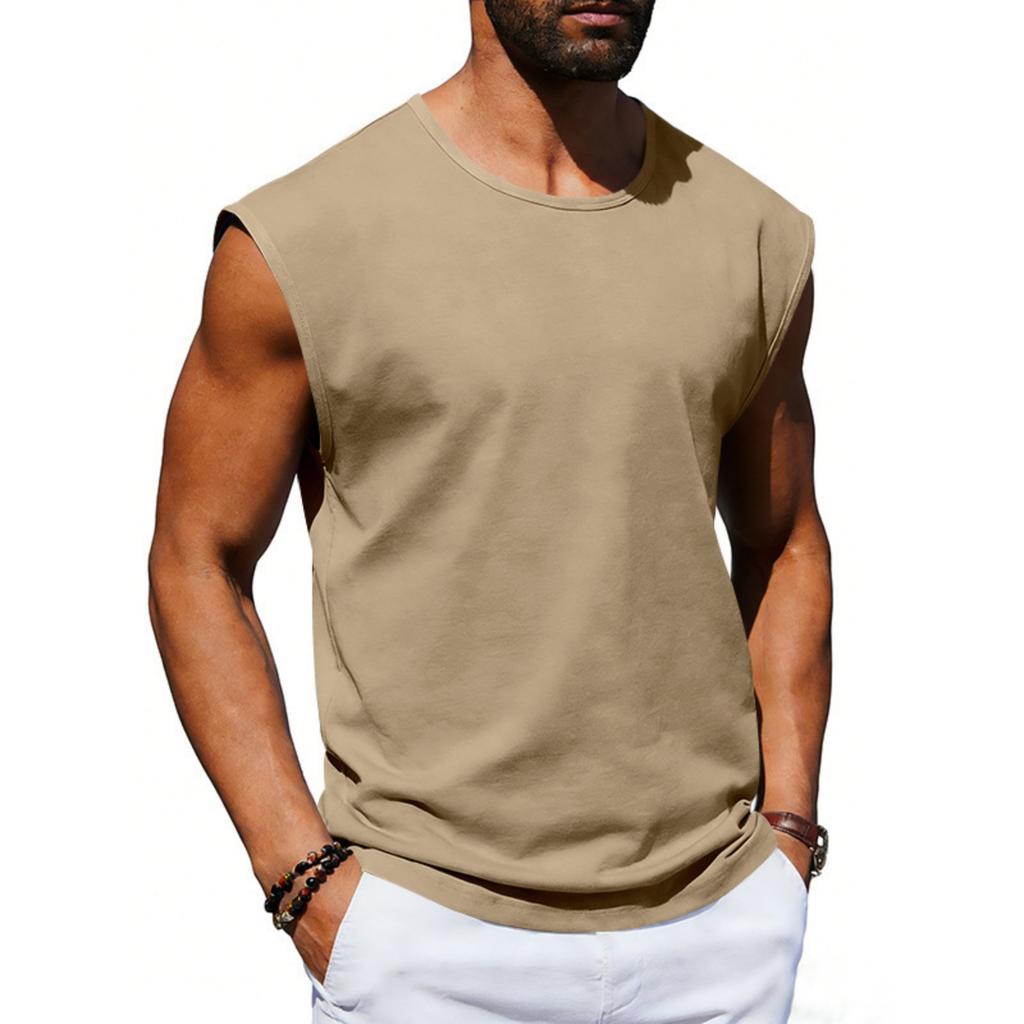 Men's Color Round Neck Sleeveless Breathable Loose Sports Fitness Fashion Vest