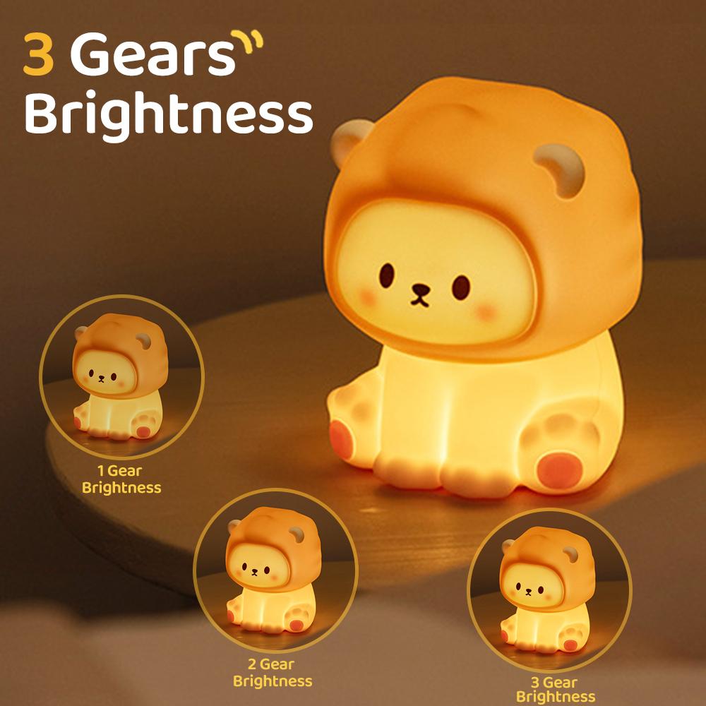 Cute Panda LED Night Lights Lion Silicone Sleeping Lamp USB Rechargeable Timing Bedside Baby Nightlights For Birthday Gift