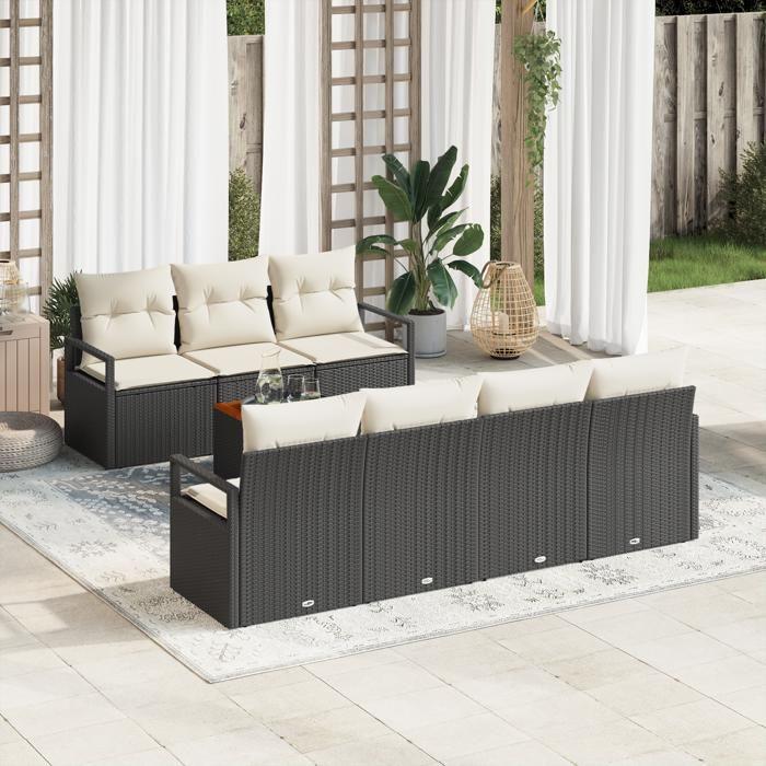 VidaXL Ensemble de canapé de jardin 8 pièces avec coussins noir en rattan poly acacia 3347663