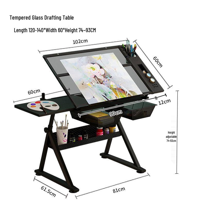 Adjustable Glass Drawing Table for Calligraphy, Painting, and Art Drafting