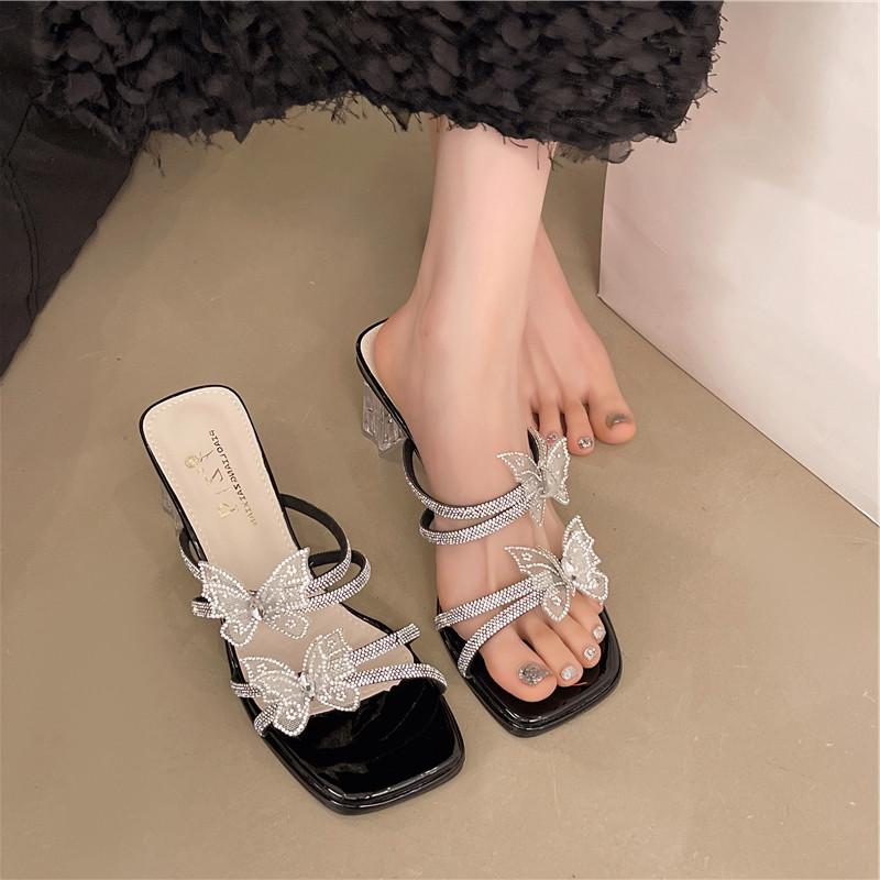 Fashion Slippers Casual Female Shoes Butterfly-Knot Square heel Slides Women Heels Jelly Flip Flops Luxury 2025 Summer Block High