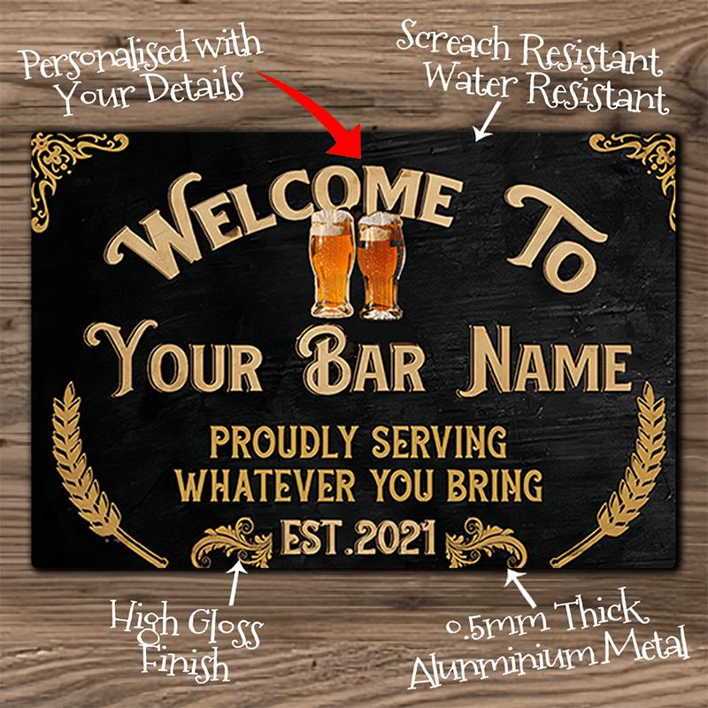 Custom Aluminium Bar Sign Personalized Name Funny Metal Tin Sign Home Bar Decor x Inch 20x30cm(7.8x11.8inch)
