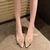 Fashion Flower High Heels Women Slippers Luxury Crystal Heeled Shoes 2025 Summer Pointed Toe Sandals Pumps Stilettos Zapatillas De Mujer