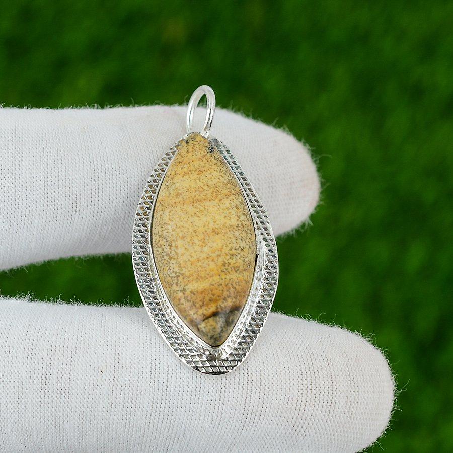 Natural Picture Jasper Gemstone Pendant 925 Sterling Silver Indian Jewelry