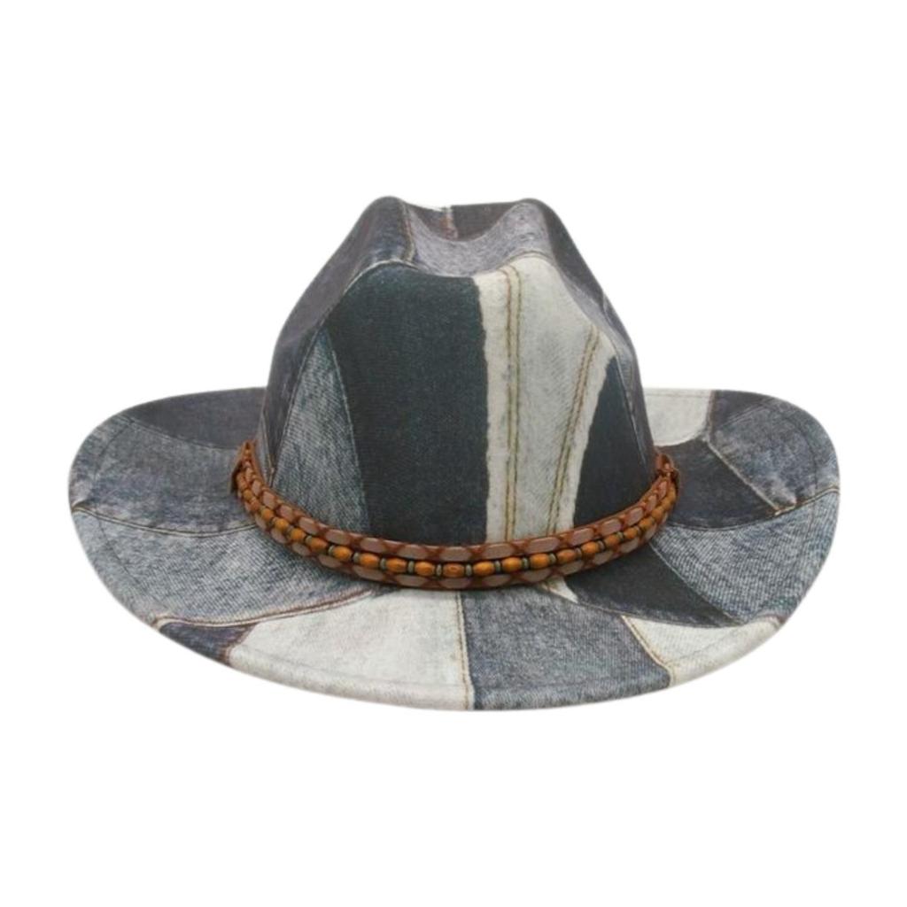 Fashion Design Sense Color Matching Embroidered Jazz Hat Retro Western Cowboy Top Hat Stage Catwalk Concave Stage Hat