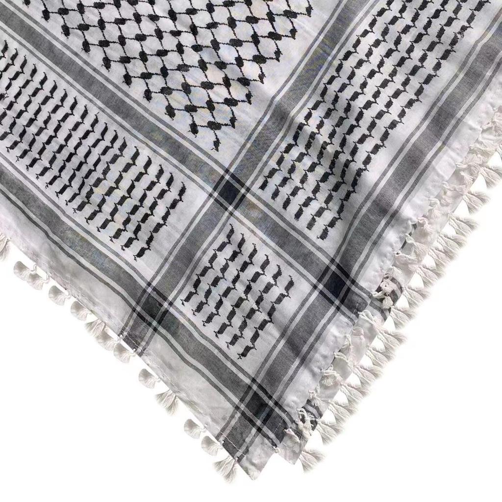 New Four-Sided Tassel Arabic Headscarf - Square Tactical Scarf for Outdoor Muslim Wear