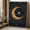 Unique 5D Framed Pearl Painting Kit with Golden Crescent Moon Starry Night Sparkling Bead Art Canvas DIY Handmade Craft for Living Room Decor