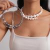 Contrast Color Round Glass Imitation Pearl Open Collar Fashion Personality Necklace Sense Collar