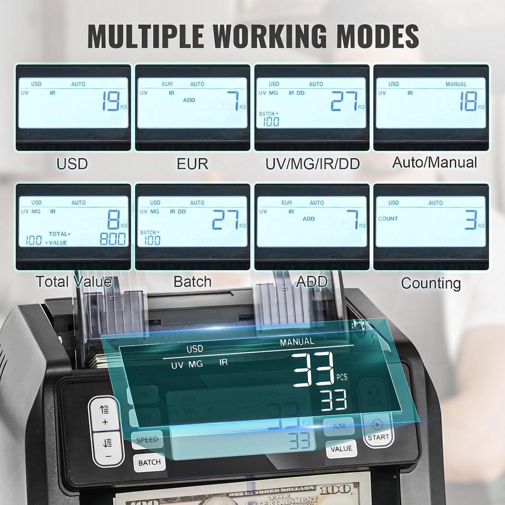 Money Counter Machine Bill Counter with UV MG IR DD Counterfeit Detection