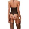 Source New Sexy Mesh Patent Leather Splicing Suspender One-piece Erotic Underwear Set