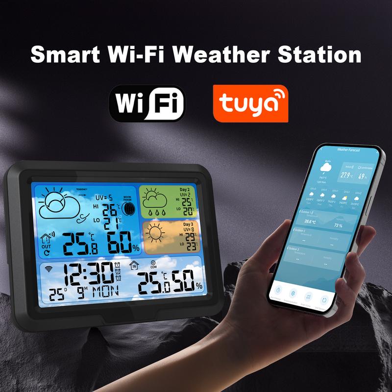 Tuya WiFi Weather Station 5.3" Color Smart Wireless Hygrometer Thermometer Calandar Alarm 3 Days UV Index Weather Forecast Trend