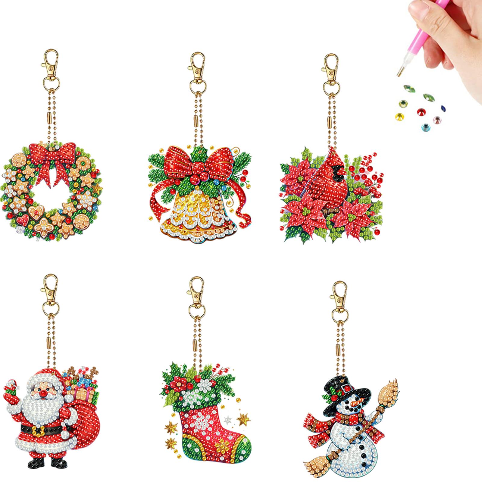 

6pcs 2D Flat DIY Diamond Painting Keychain Diamond Art Kits Diamond Art Keychains Small Crystal Painting Keyrings for Home Decor