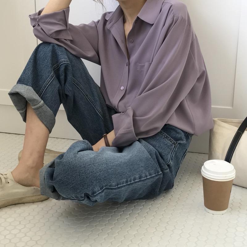 2024 French Chic Women's Long Sleeve Lapel Shirt - Elegant Korean Style, Solid Color, Autumn Fashion