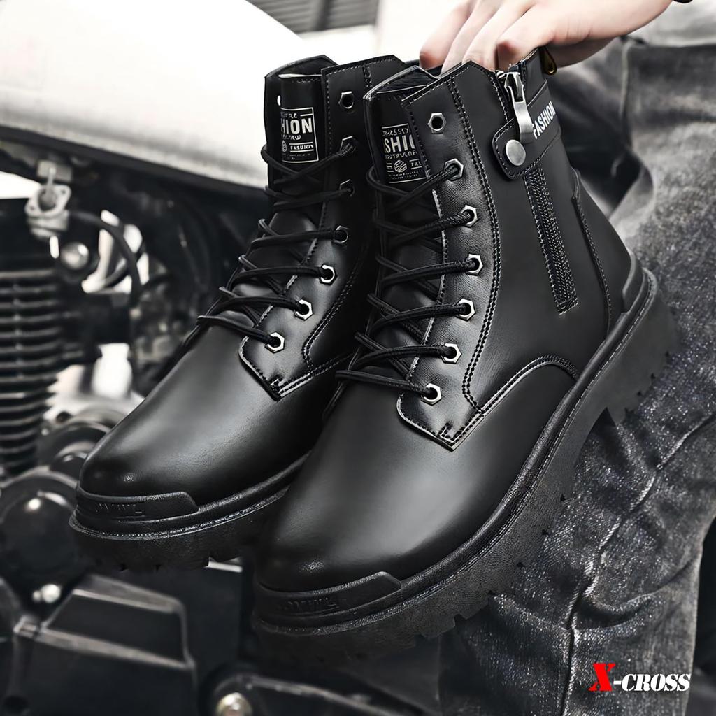 Black Boots with Side Platform for and Military Comfortable and Side Zipper Ideal for Outdoor Korean Street and and American Casual Style for