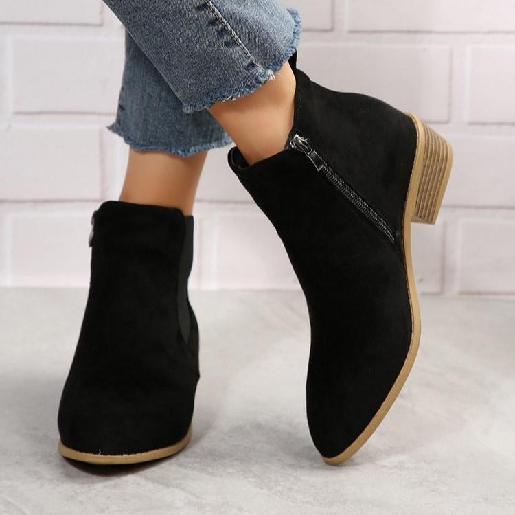 Large Size Women's Short Boots New Square Heel Suede Fashion Boots Side Zipper Short Boots Casual Versatile Women's Shoes