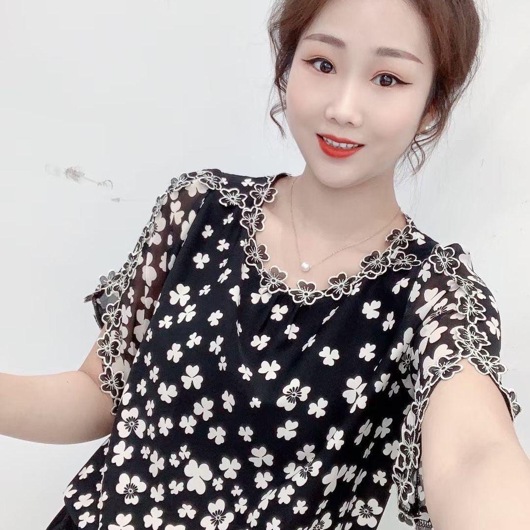 

2024 Women s Slimming Embroidered Lace Collar Summer Blouse 2XL (recommended weight: 120-130 lbs) чёрный