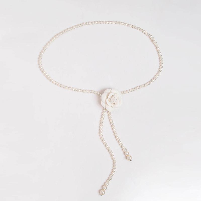 Women's Elegant Pearl Cloth Flowers Sweet and Fashionable Elegant Camellia Waist Chain Texture Hanfu Dress Decorative Belt