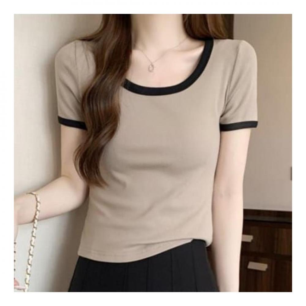 Navava ShorT Sleeve Color Block PoinT Round Neck T shirT nT1609