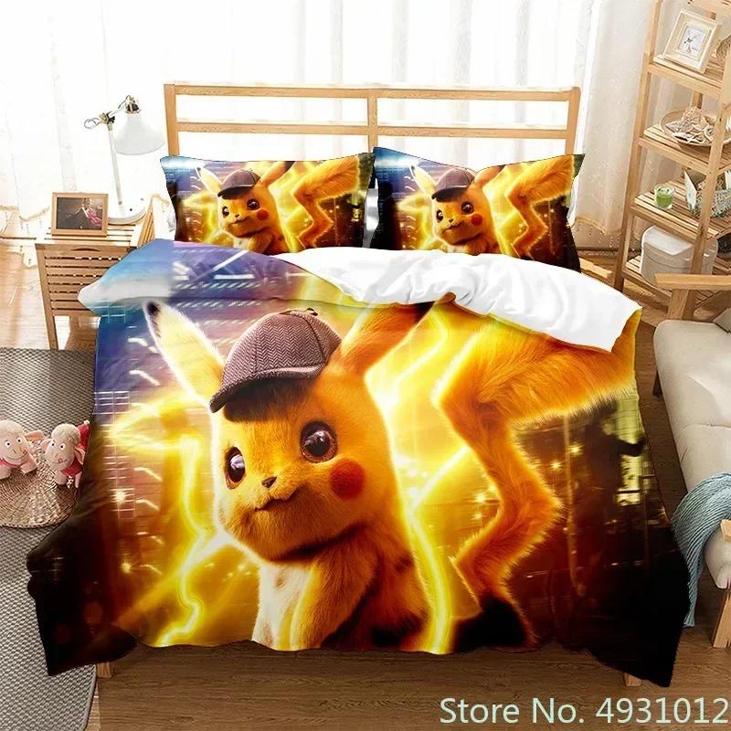 Anime Pokemon Quilt Cover Cartoon Game Printed Bedding Pikachu Duvet Cover Kids Bedroom Bed Bedclothes Pillowcase Xmas Gifts