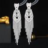 Luxury Rhinestone Tassel Clip-On Earrings for Women - Bridal Accessories