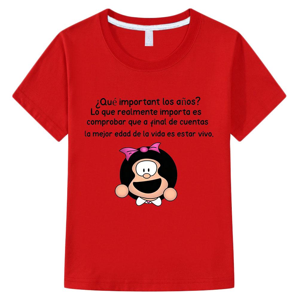 

100% Cotton Mafalda Kids T-shirt Cartoon Girls Clothes Cute Boys Short Sleeve Manga Print Tops Summer Children s Tees Camisetas Anime T-shirt 100 красный