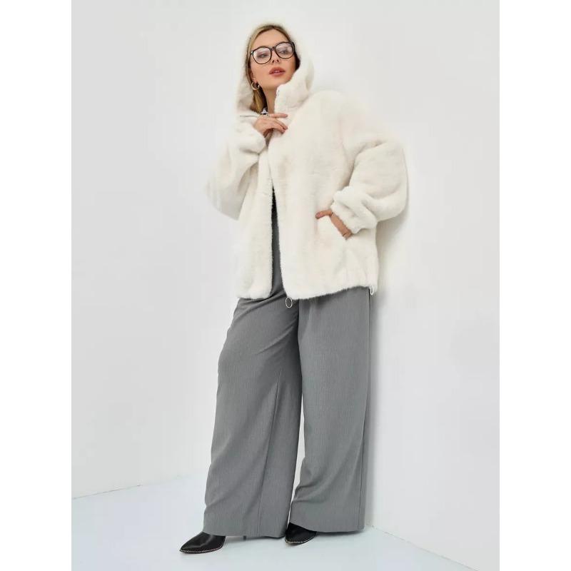 Women's Environmentally Friendly Plush Jacket Medium and Long Artificial Fur Thickened Thermal Hooded Imitation Mink Fur Coat