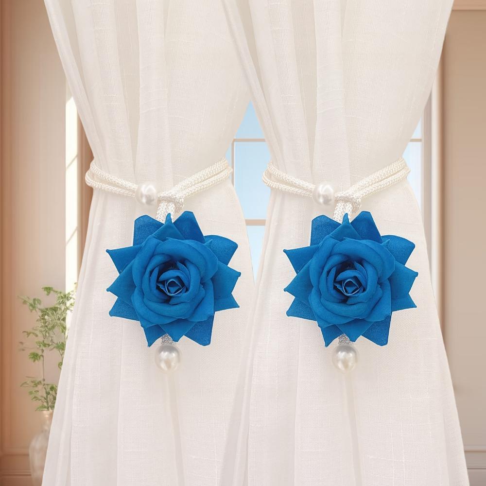 2Pcs Romantic Rose Curtain Strap Gauze Curtain Strap Simulation Rose Valentine's Day Decorative Curtain Strap