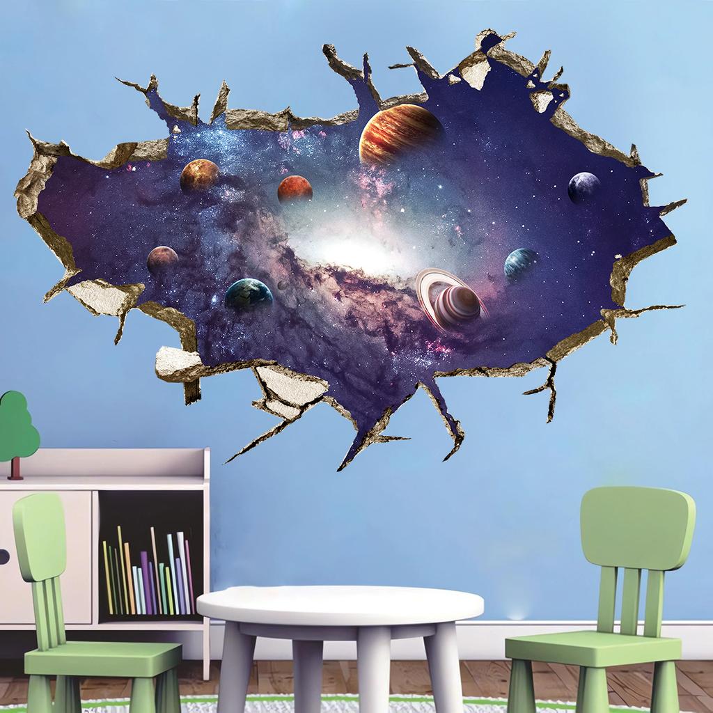 3D Self-adhesive Tearable Wall Starry Sky Universe Planet World Ceiling Living Room Decorative Wall Sticker