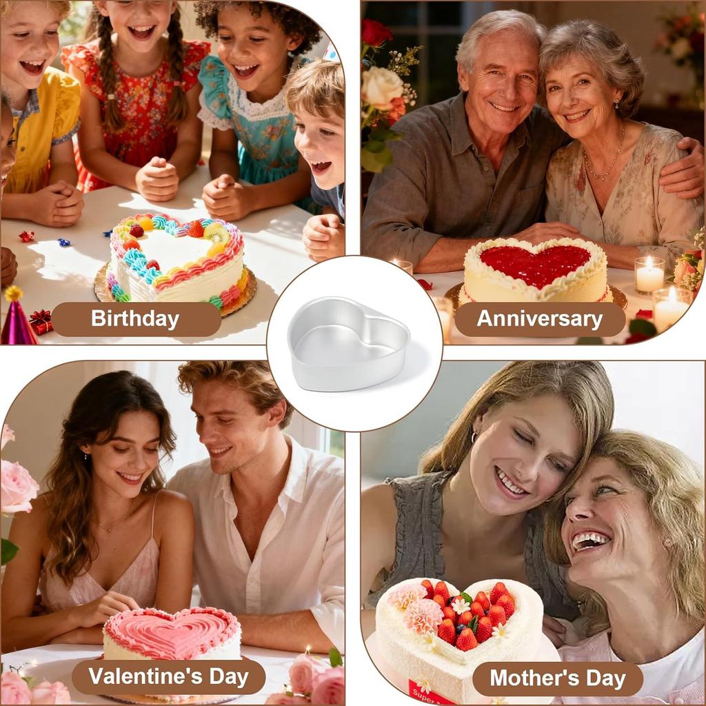 8 Inch Heart Cake Pan, 3 Pcs Aluminum Alloy Non Stick Heart Cake Mold with 60 Pcs Pan Liners for Kitchen Birthday Wedding