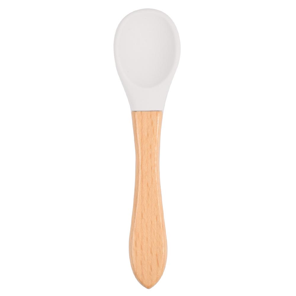Silicone Baby Bowl & Spoon Set with Wooden Handle and Suction Cup