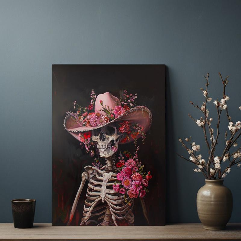 Framed - Countryside Cowboy Skeleton Poster - Pink Western Cowboy Canvas Art Poster Beautiful New Year Easter Gift