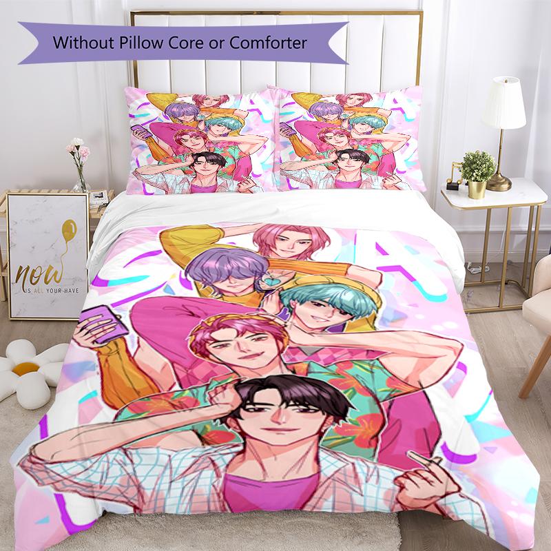 3pcs KPop Demon Hunters SAJA BOYS3 Design Cover Set - HD Printed Bedding with 1 Cover and 2 Pillowcases - Perfect for Home and Dorm Decor