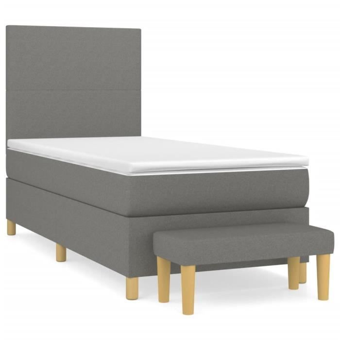 VidaXL Lit à sommier tapissier avec matelas Gris foncé 90x200 cm Tissu - Modèle 3136966