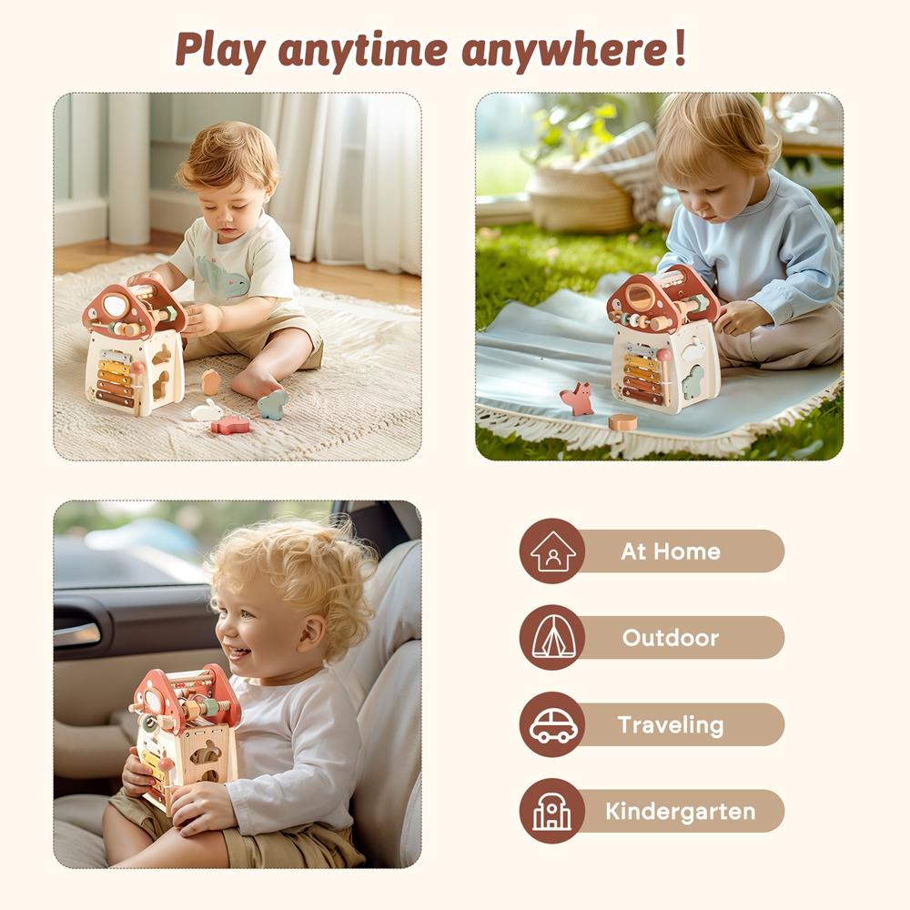 Baby Wooden Block Educational Wooden Building Block Mix Puzzle Toys Mushroom Five In One Table Toys Multifunctional Busy Toys