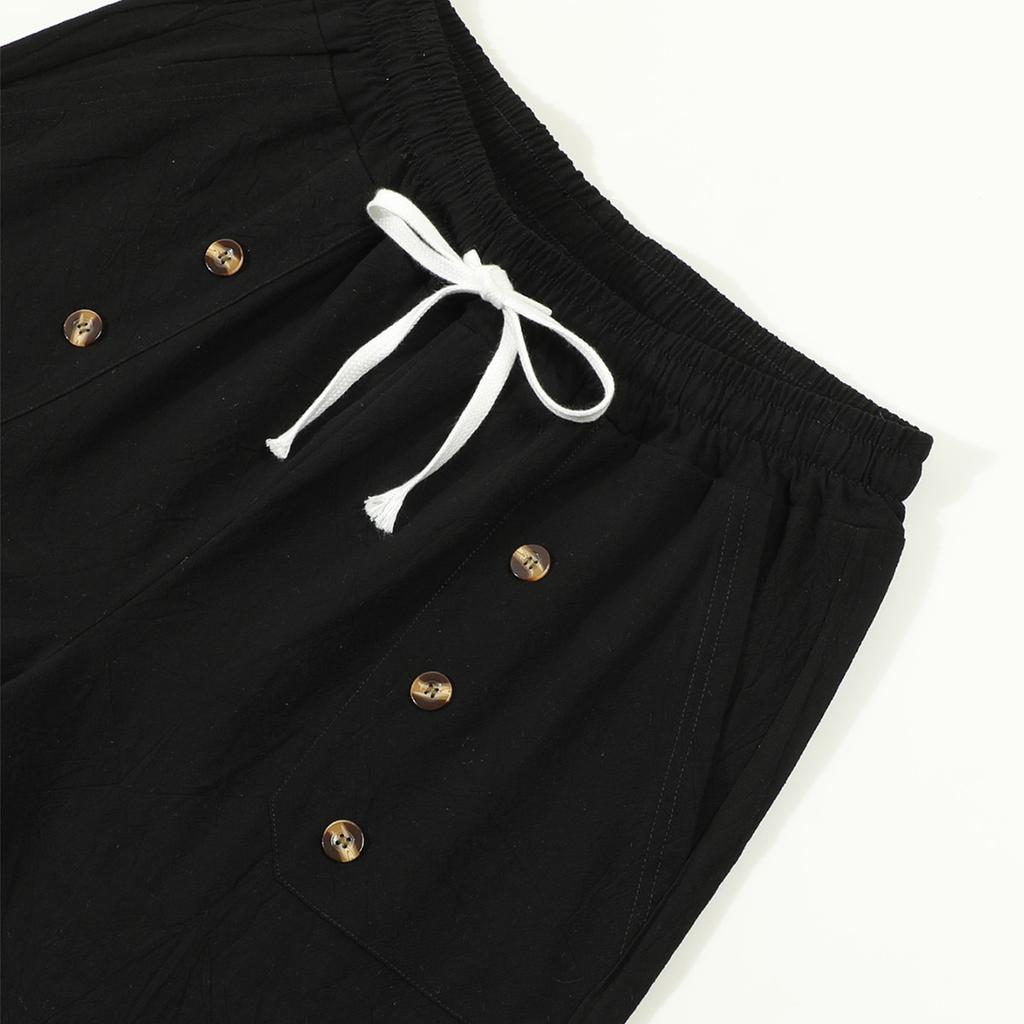 Men'S Casual Shorts Beach Loose Straight Button Five Quarter Pants