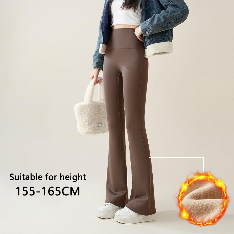 Autumn Winter Rabbit Fleece Sharkskin Micro Flared Pants Leggings Women Elastic High Waist Slim Warm Horseshoe Pants