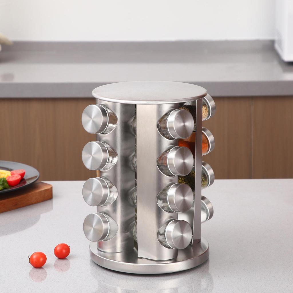 Rotatable Stainless Steel Kitchen Spice Rack - Multi-functional, Portable Seasoning Organizer