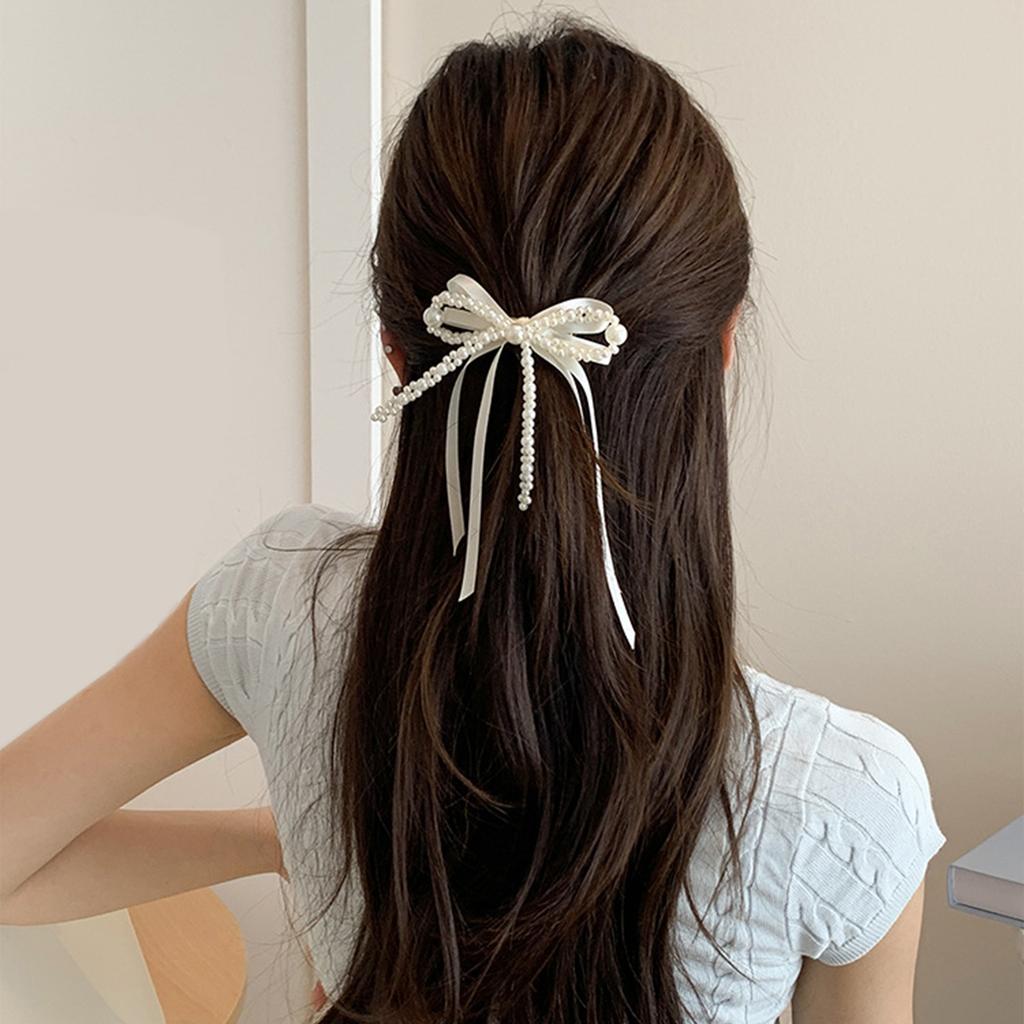 Sophisticated Pearls Bows Barrette Hairpieces For Parties And Everyday Use Elegant Hair Clip Versatile Hair Decoration