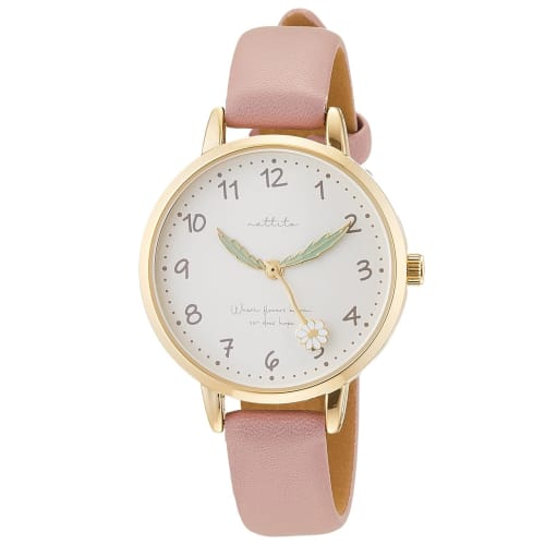 Fieldwork Analog Watch with Flury Floral Motif and Leather Strap, GY039P-2, Women's, Purple