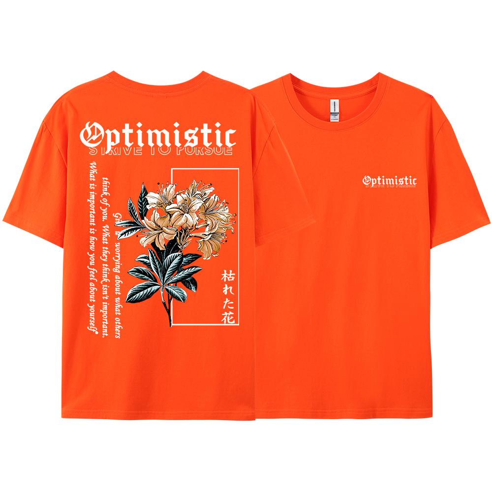 Optimistic Strive To Porsue Harajuku Flower Printing Men Women Tshirt Oversized Loose T Shirts Cotton Short Sleeve Hip Hop Tees