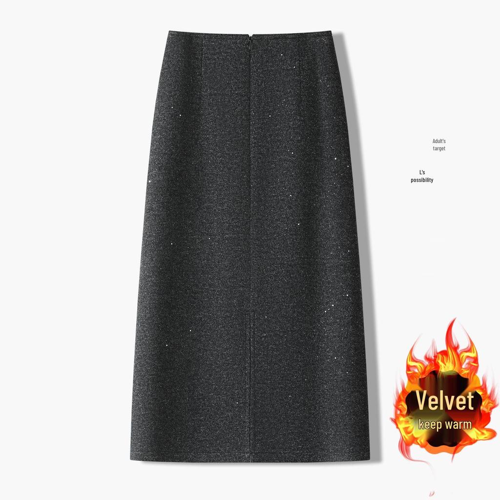 Minigonna Nera con Paillettes da Donna 2025 - Flanella di Lana Slimming High-End a Portafoglio Bodycon per Autunno/Inverno