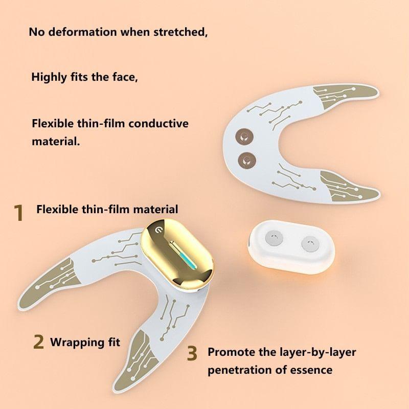 Beautyronics - Massaggiatore Facciale EMS Ricaricabile USB Antirughe / Cerotto Occhi / Cerotto Viso / Telecomando / Set