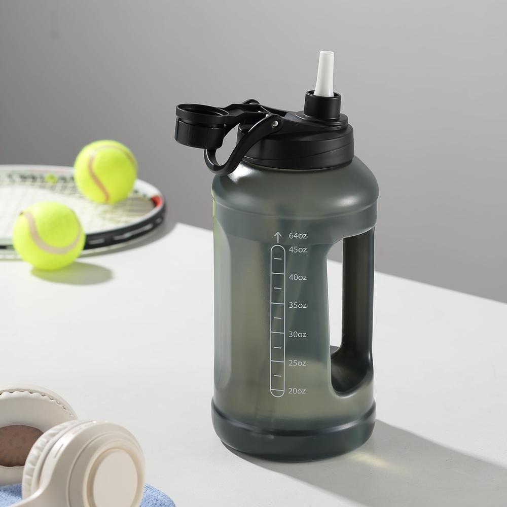 Reusable Water Bottle 64oz BPA-Free Plastic Lightweight Leak-Proof Wide Mouth Straw Ergonomic Handle Dishwasher Safe Travel