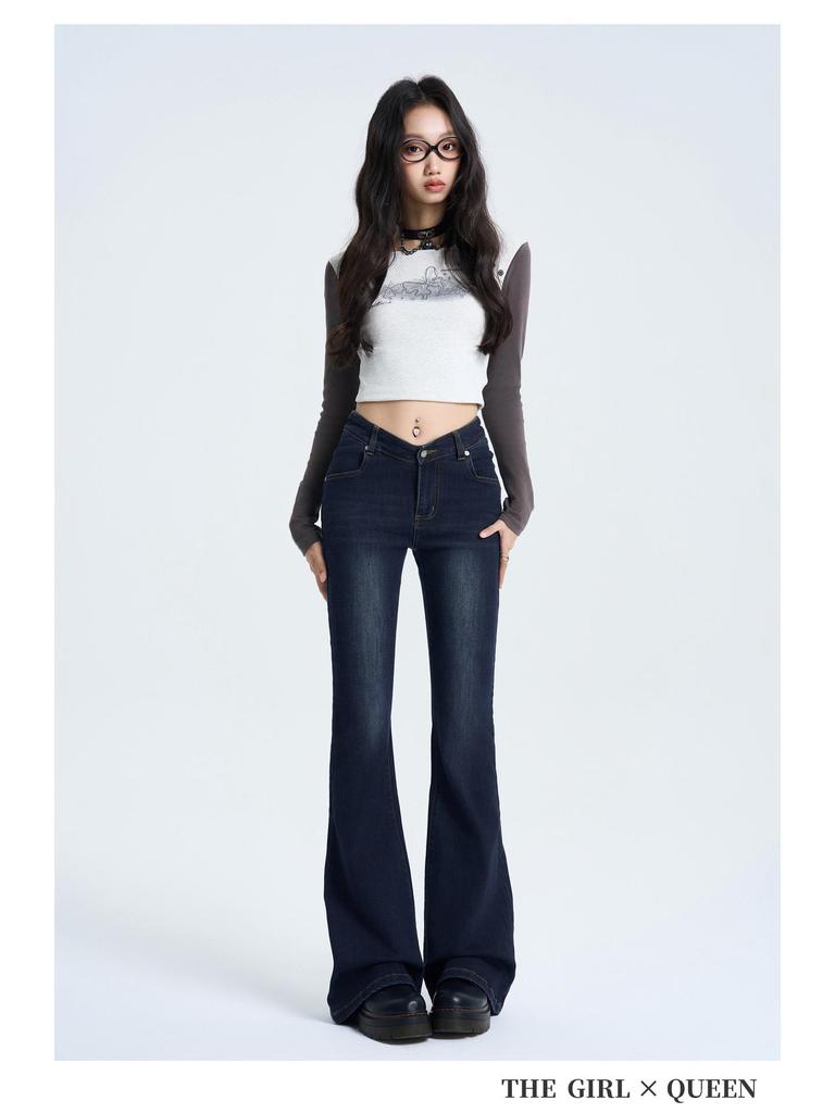 Jeans a zampa retro a vita a V da donna 2025 - Pantaloni a zampa a vita bassa trendy
