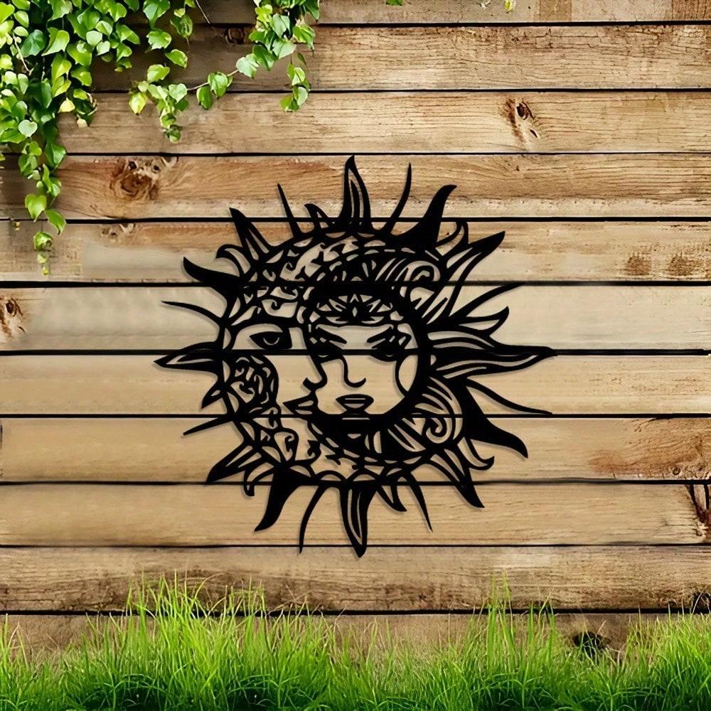 2D Flat Romantic Sun & Moon Metal Wall Art, Indoor Outdoor Decor, Valentine Gift for Couples