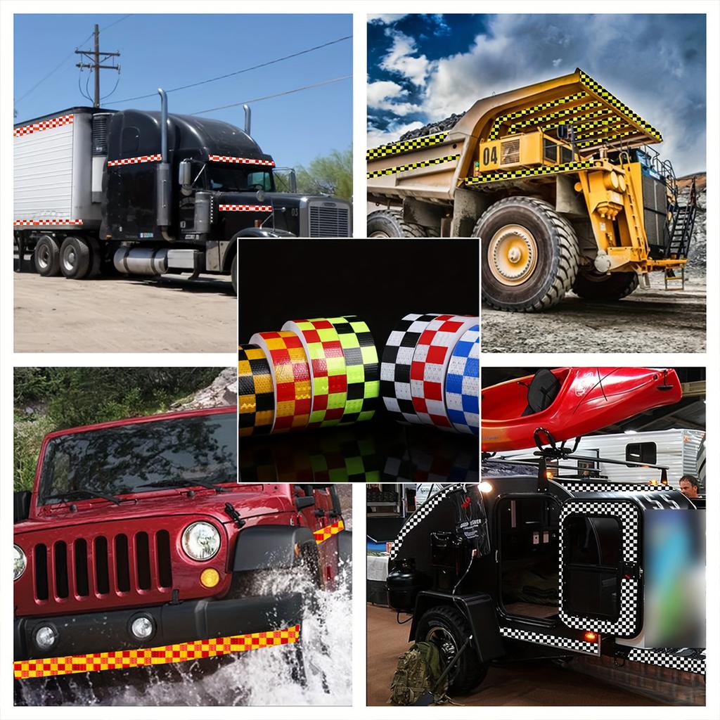 Reflective Sticker Square Grid Checkered Pattern Reflector Tape Red Yellow Fluorescent White Reflect Film For Truck Car Road