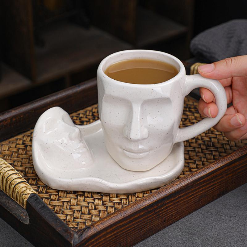 Ceramic coffee cup and sauce set creative facial cup couple drinking cup milk tea cup coffee cup milk cup tea cup